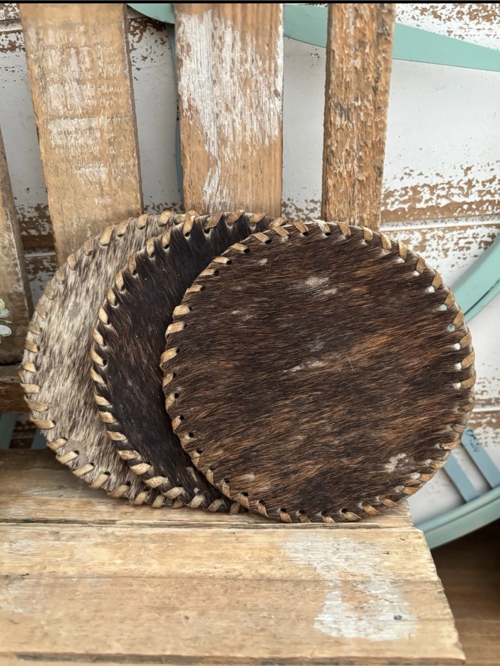 Cowhide Coaster Set of 3 pcs Natural Hair On Cowhide Drink Coasters